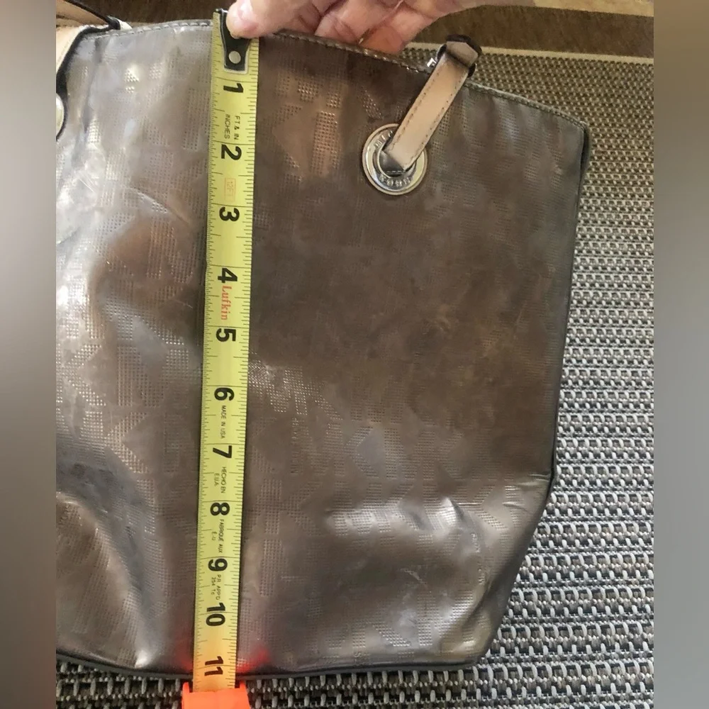 🟤Michael Kors MK Metallic Brown Shiny Tote Grab Handbag Purse w/Leather Straps